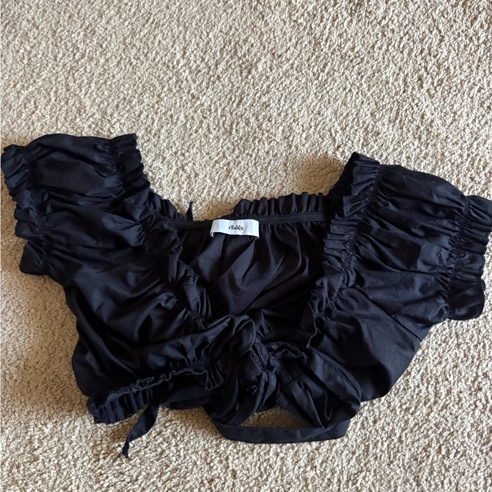 Adika Black Ruffle Tie-Front Crop Top